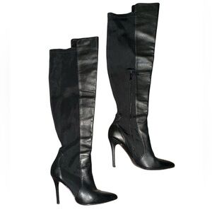 Charles David Black Over the Knee Boots with Stiletto Heel and Pointed Toe